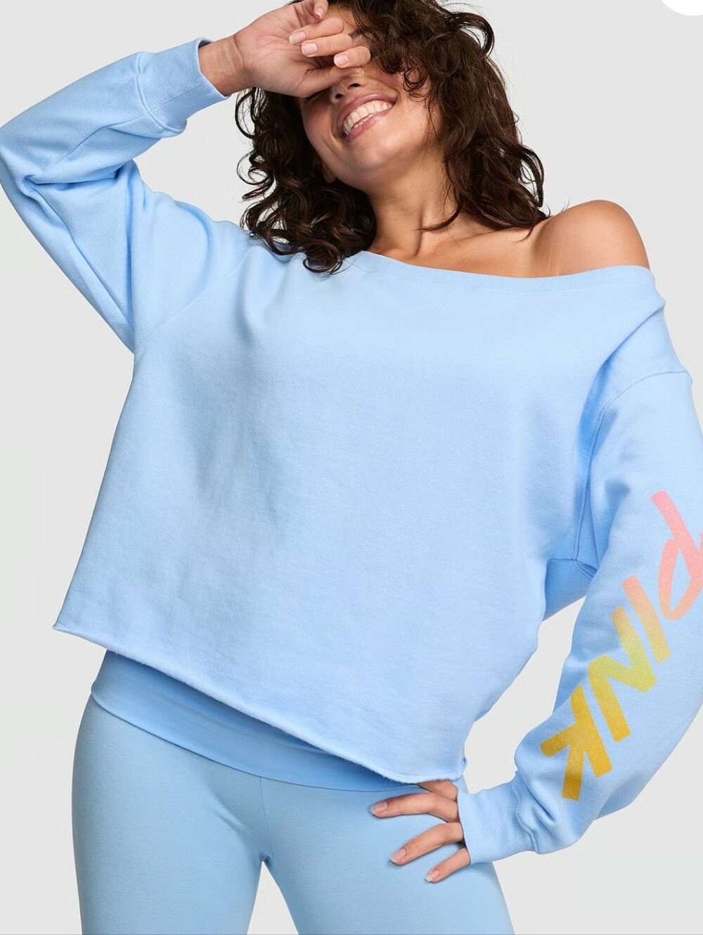 VS PINK Campus Fleece Rib Off-The-Shoulder Sweatshirt XL